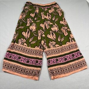 Roller Rabbit Pants Womens XL Cropped Wide Leg Pockets Floral Bohemian Lagenlook